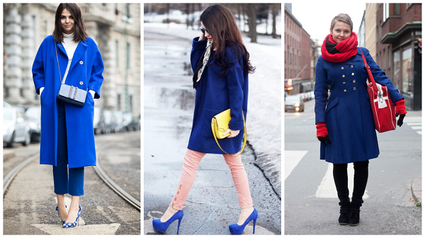 пальто синего цвета, синее женское зимнее пальто, фото