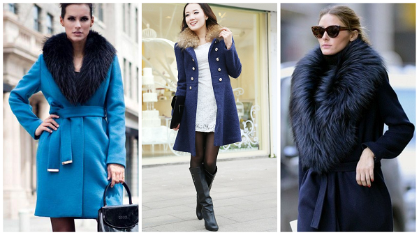 синее зимнее пальто, синее пальто с мехом, темно синее женское пальто