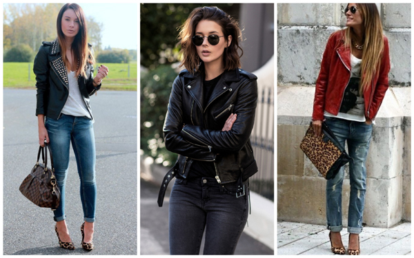 женская куртка косуха и джинсы